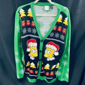 The Simpsons Ugly Christmas Holiday Sweater Cardigan Size XL Bart Homer